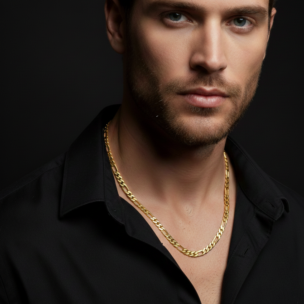 Classic Curb Link Gold Chain For Men ( 22 Inch )