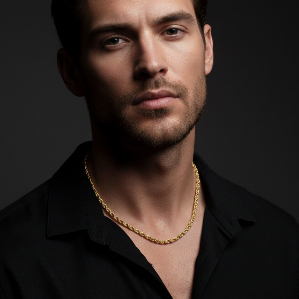 Gold Plated Rope Chain For Men (21.5 Inch)